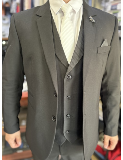 Premium Extra Slim fazonú 3 részes férfi öltöny-Fekete
