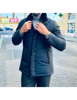 Premium szőrmés férfi téli kabát-Fekete